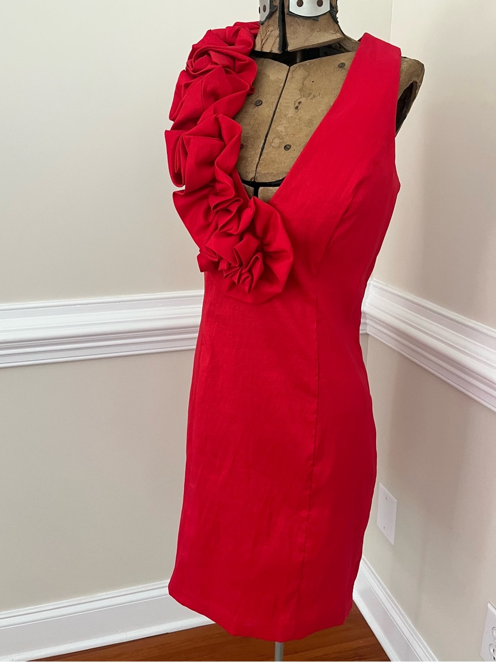 Cache Rosetta Cocktail HOCO Semiformal Red Ruffle Holiday Dress - Picture 3 of 8